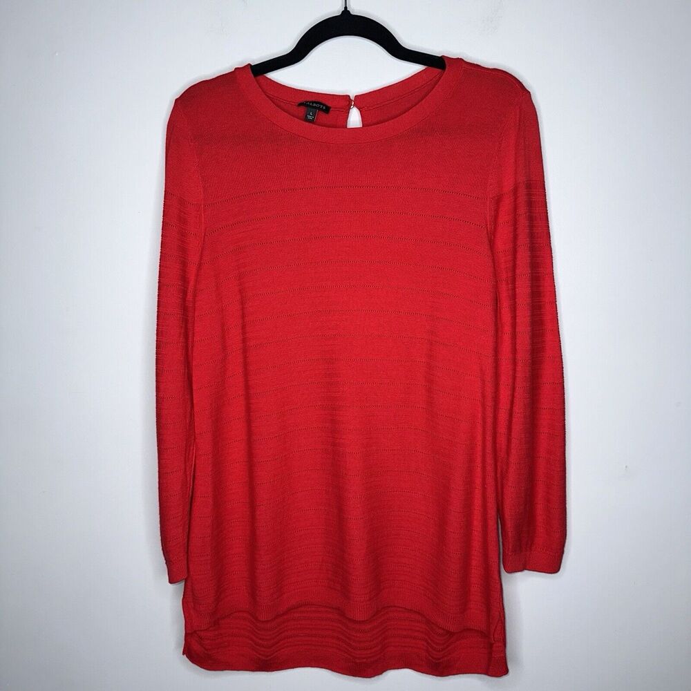 Talbots Women’s Pointelle Pull On Sweater Tunic 3/4 Sleeve Red Size Large